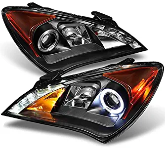 For 2010-2012 Genesis Coupe 2Doors Black Bezel Dual Halo DRL Daylight LED Strip Projector Headlights Replacement