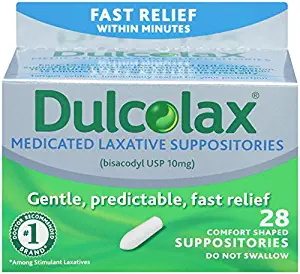 Dulcolax Laxative Suppositories, 28 Count, Fast, Reliable, and Gentle Relief from Constipation and Hard, Dry, Comfort Shaped Medicated Suppositories (Packaging May Vary)