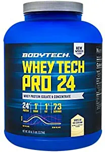BodyTech Whey Tech Pro 24 Protein Powder Protein Enzyme Blend with BCAA's to Fuel Muscle Growth Recovery, Ideal for PostWorkout Muscle Building Vanilla Ice Cream (5 Pound)