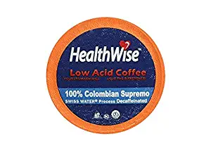 HealthWise Low Acid Swiss Water Decaffeinated Coffee for Keurig K-Cup Brewers, 100% Colombian Decaf Supremo, 12 Count