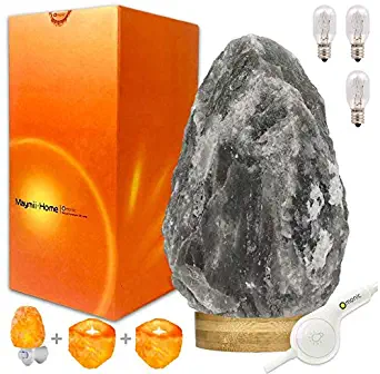 Omonic Large Rare (8-13lbs) Natural Grey Gray Balck Himalayan Crystal Salt Table Lamp, Hymilian Sea Salt Night Light Lamps with Touch Dimmer Switch Control,Nightlight,Candle Holders