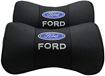 Auto Sport 2 PCS Genuine Leather Bone-Shaped Car Seat Pillow Neck Rest Headrest Comfortable Cushion Pad with Logo Pattern fit Fo-rd Accessory