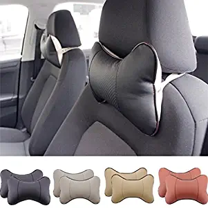 TRUE LINE Automotive 2 Piece Car Seat Leather Headrest Neck Pillow Dog Bone Shape Rest Cushion (Gray)