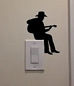 YINGKAI Cowboy Playing Guitar On Light Switch Decal Vinyl Wall Decal Sticker Art Living Room Carving Wall Decal Sticker for Kids Room Home Window Decoration