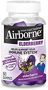 Elderberry + Vitamins & Zinc Crafted Blend Gummies, Airborne (60Count in A Bottle), Gluten-Free Immune Support Supplement with Vitamins C, D & E That Has No Artificial Sweeteners (Pack of 2)