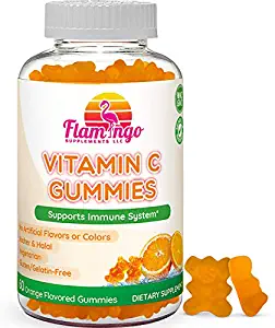 Flamingo Supplements- Vitamin C Gummies with No Artificial Flavors or Colors, Vegan Friendly, Kosher Halal. Orange Flavor. 60 Count.