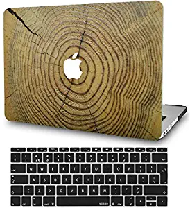 KECC Laptop Case for MacBook Air 13" Retina (2020/2019/2018, Touch ID) w/Keyboard Cover Plastic Hard Shell Case A1932 2 in 1 Bundle (Cracked Wood)