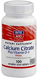Rite Aid Calcium Citrate, Plus Vitamin D3, Smaller Size Tablets - 100 Count | Calcium Supplement