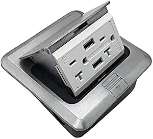 USB Pop Up Receptacle USB Floor Outlet Countertop Box With W/20 A Duplex Receptacle Brushed Stainless Finish
