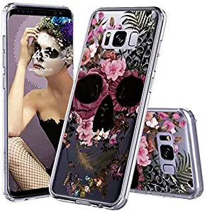 Galaxy S8 Case, Galaxy S8 Clear Case, MOSNOVO Floral Skull Flower Clear Design Printed Transparent Plastic Hard Back Case with TPU Bumper Protective Case Cover for Samsung Galaxy S8 (2017)