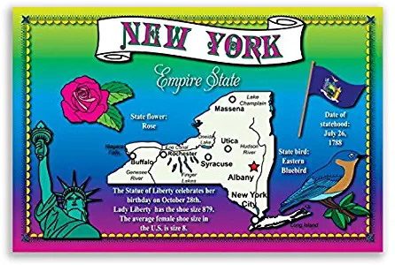 NEW YORK STATE MAP postcard set of 20 identical postcards. Post cards with NY map and state symbols. Made in USA.