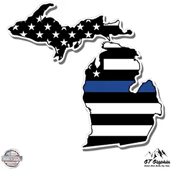 GT Graphics Michigan Thin Blue Line Flag Support Police - Vinyl Sticker Waterproof Decal
