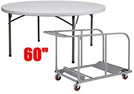 10-60'' EventStable TitanPRO Plastic Folding Tables with Universal Table Cart Bundle
