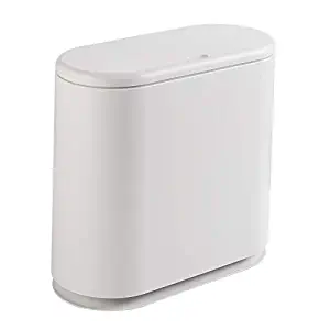 PENGKE Slim Plastic Trash Can 2.4 Gallon Garbage Can with Press Top Lid,White Modern Waste Basket for Bathroom,Living Room,Office and Kitchen
