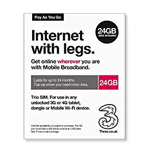 Three UK Mobile Pay As You Go Mobile Broadband 24 GB Data SIM