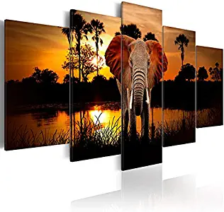 Inzlove Elephant Animal Canvas Wall Art Print Paintings African Sunrise Nature Landscape Artwork Pictures