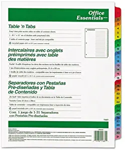 Office Essentials Table 'n Tabs Daily Divider