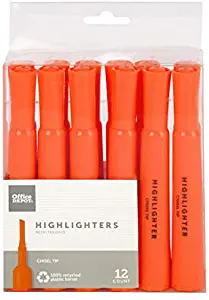 Office Depot Chisel-Tip Highlighter, 100% Recycled Plastic, Fluorescent Orange, Pack Of 12, OD88674