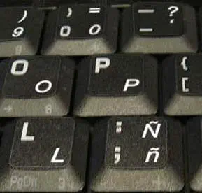 SPANISH LATIN AMERICAN KEYBOARD STICKERS TRANSPARENT BACKGROUND WHITE LETTERING FOR LAPTOPS PC ANY COMPUTER DESKTOP