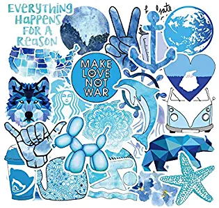 VSCO Girls Stickers Hydro Flask Sticker Waterproof Skateboard Stickers for Water Bottle DIY Xmas Decoration Laptop Decals Gift Card Luggage Car Bicycle Music Film Guitar Travel Case Blue 50Pack