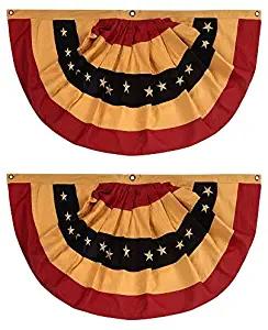 SET of TWO 100% Cotton American Primitive Tea Stained Flag Bunting 40