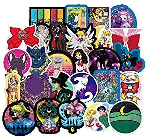Sailor Moon Anime Stickers Cartoon Magical Girl for Water Bottle Laptop Decal Computer Mac Phone Guitar Helmet Cosmetic Case Hydroflask Refrigerator Sticker for Girls Women Anime Fan 50 Sticker Packs