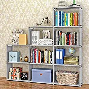 Jaketen Bookshelf 9-Cubes Book Shelf Office Storage Shelf Plastic Storage Cabinet (Grey)