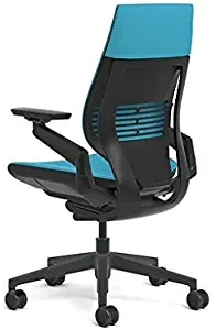 Steelcase Gesture Office Chair - Cogent Connect Blue Jay Upholstered Wrapped Back Black Frame Low Seat Black Seat/Back/Arms Hard Floor Caster Wheels