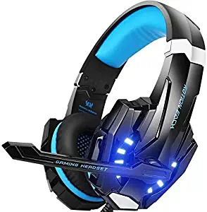 EasySMX G9000 PS4 Stereo Gaming Headset with Mic LED Lighting Noise Cancellation and in-line Controller Compatible with PS4 Mobile Phones Laptop Tablet and Computer (Black and Blue)