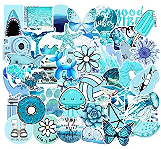 Cute Blue Vsco Stickers for Water Bottle[50pcs] Ins Pop Big Decals for Laptop Phone Tumbler Hydro Flask Car Computer Guitar Ceiling Wall Helmet Skateboard Luggage Bike Bumper Waterproof, Gift for Teen