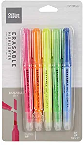 Office Depot Brand(R) Erasable Highlighters with Chisel Tips, Assorted Colors, Pack of 5, ERSHGHL5PK