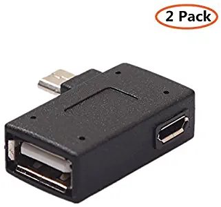 Fun-Home 2 Pack Left Angle USB 2.0 Micro Male to USB Female Host OTG Adapter for Samsung, Firestick,Playstation Classic, SNES Mini/Classic,Chromecast and More Smartphone or Tablet with Power Features