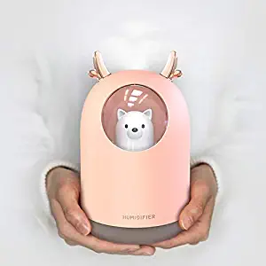 HOPEME Cool Mist Humidifier with Adjustable Mist Mode, 300ml Water Tank Lasts Up to 10 Hours, 7 Color LED Lights Changing, Waterless Auto Shut-off for Bedroom, Home, Office (Pink Color)
