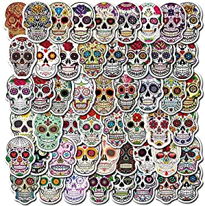 Halloween Skull Waterproof Stickers of 50 Vinyl Decal Merchandise Laptop Stickers for Laptops, Computers, Hydro Flasks, Skateboard, Halloween Decoration and Travel Case