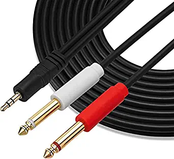 Gold Plated 3.5 mm TRS to Dual 1/4 inch TS Premium Stereo Breakout Cable for Connecting iPhones, iPods, iPads, Mac, Laptop, or Audio Device to Pro Audio Gear (33ft/10m)