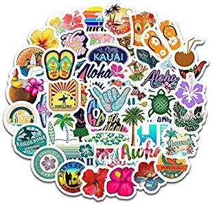 Hawaii Aloha Sticker Pack of 50 Beach Vacation Stickers Hawaii Decals for Laptops Hydro Flasks Water Bottles Luggage