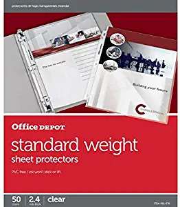 Office Depot Standard Weight Sheet Protectors, 8 1/2in. x 11in, Clear, Pack of 50, 491676