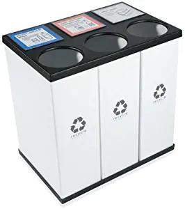 RecycleBoxBin Plastic Light Weight Large Triple Recycling Bin 25 Gallon Each with Changeable Label System, Holds upto 33-39 Gallon Bags