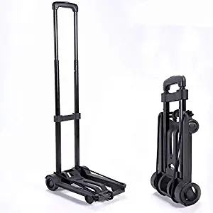 Folding Trolley Luggage Cart Lightweight Iron Collapsible and Portable Fold Up Dolly for Travel, Moving and Office Use (Black)