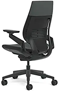 Steelcase Gesture Office Chair - Cogent Connect Graphite Upholstered Wrapped Back Black Frame Medium Seat Black Seat/Back/Arms Hard Floor Caster Wheels