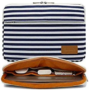 Canvaslife Breton Stripe Pattern 360 Degree Protective 13 inch Canvas Laptop Sleeve with Pocket 13 Inch 13.3 Inch Laptop Case