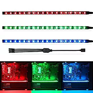 WOWLED RGB Gaming LED Strip Lights Mid Tower PC Case Lighting for Aura Sync and M/B with 4pin RGB Header 5050 SMD 11.8inch per Strips with Magnet Pack of 3 Strips