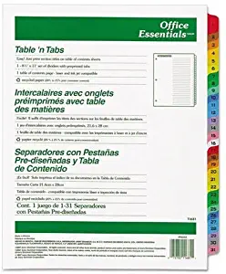 AVERY-DENNISON 11681 Office Essentials Table `N Tabs Dividers, 31 Multicolor Tabs, 1-31, Letter, Set