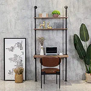Industrial Style Laptop Desk Solid Wood Computer Desk Storage Table with Shelves Wall Shelf Bookshelf Floating Shelves for Home Office(Depth 16in)